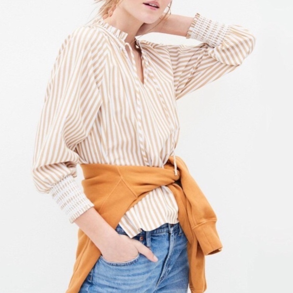 J Crew Smocked-cuff Popover Top